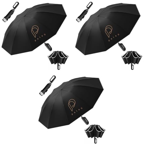 PALAY® Large Umbrella for Men Women with Reflective Strap 50 Inch Automatic Open Close Windproof Travel Folding Reinforced 10 Dual Ribs 99 UV Protection Carabiner Handle Design 3PCS PALAY® Large Umbrella for Men Women with Reflective Strap 50 Inch Automatic Open Close Windproof Travel Folding Reinforced 10 Dual Ribs 99 UV Protection Carabiner Handle Design 3PCS